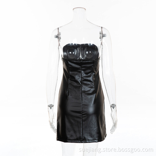 Sexy PU Bodycon Zipper Backless Faux Leather Dress